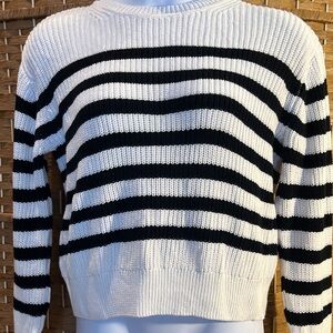 GAP Black White Striped Cropped Sweater Cotton Knit Nautical L Coastal